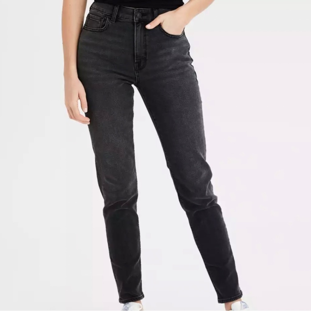 AE Stretch Mom Jean - Washed Black